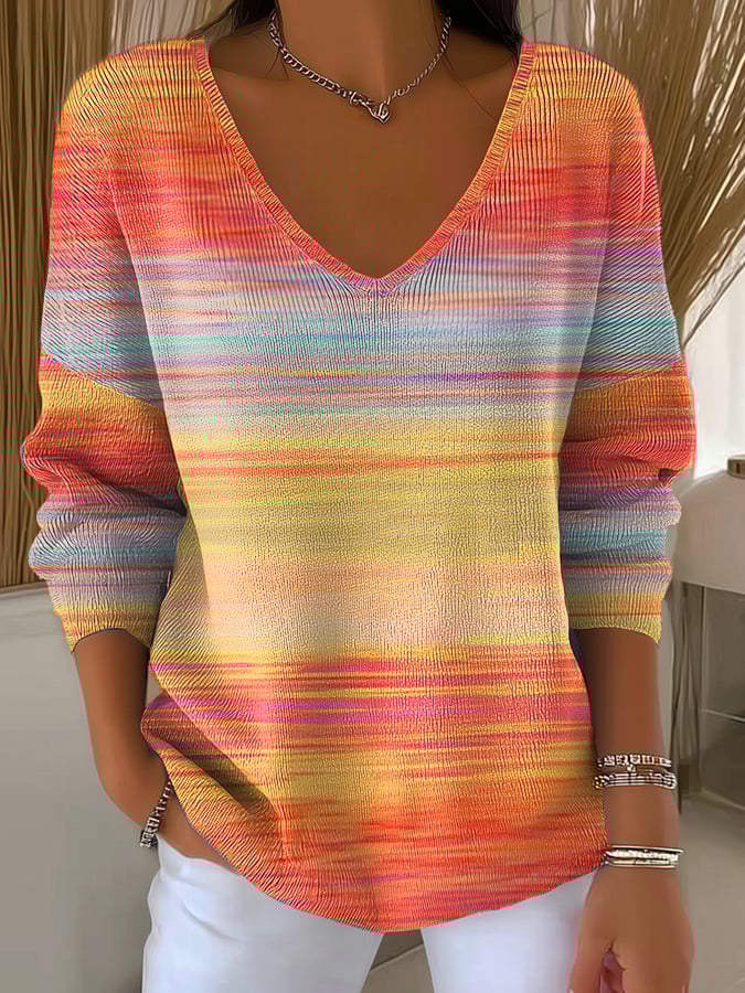 Avalina - Jersey Con Cuello En V y Degradado a Rayas