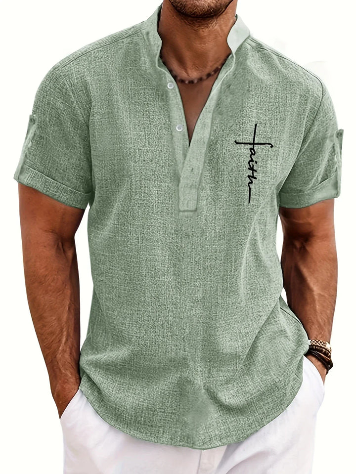Elliott - Elegante Manga Corta Camisa Con Cuello Alto