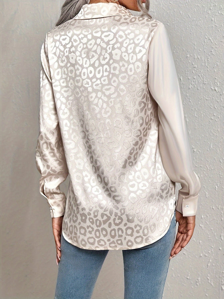 Gwendolyn - Camisa Abotonada De Satén Bicolor Con Estampado De Leopardo En Jacquard