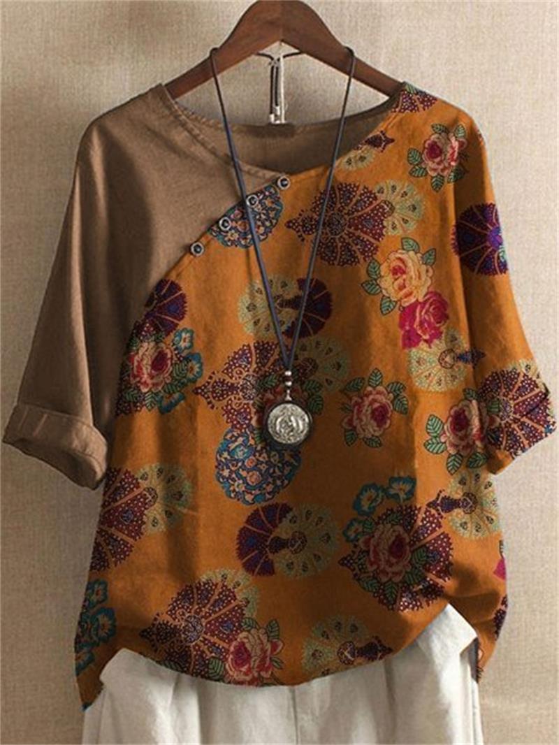 Adoria - Blusa Boho Con Estampado Floral y Botones