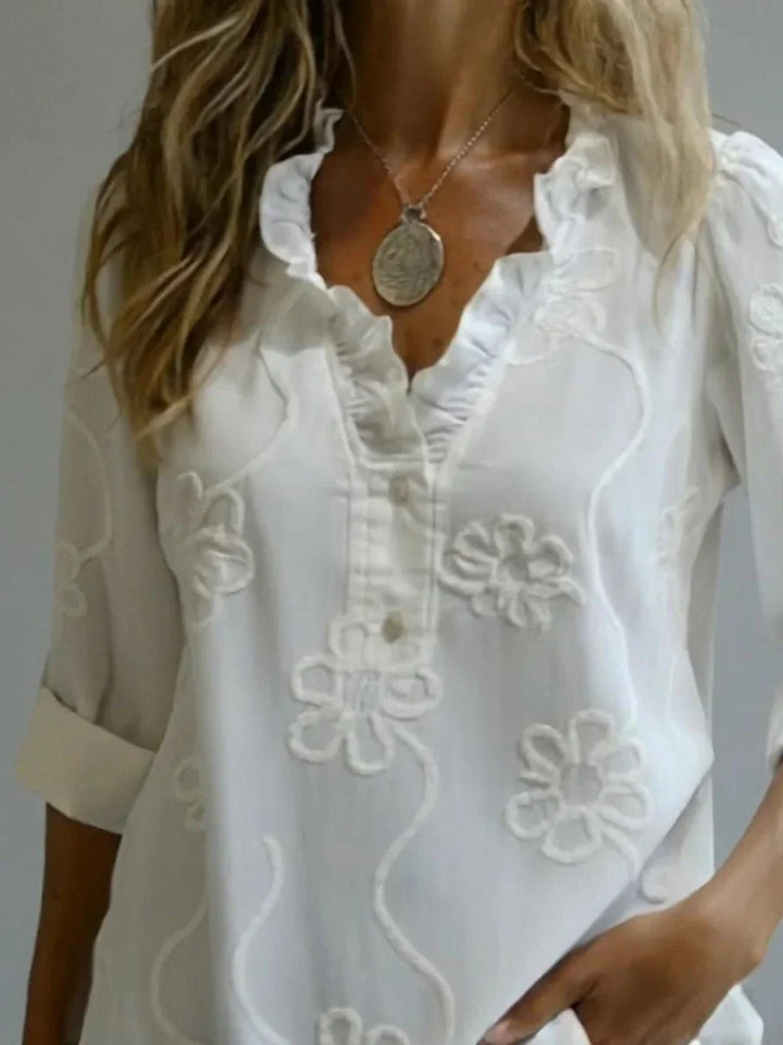 Beatrixa - Camisa Con Cuello Con Volantes y Estampado Floral
