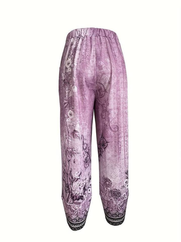 Thimasha - Pantalones Capri Con Estampado Floral Vintage y Cintura Elástica