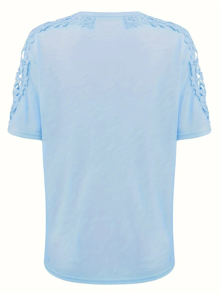 Ancuta - Elegante Verano Manga Corta Camiseta Con Encaje