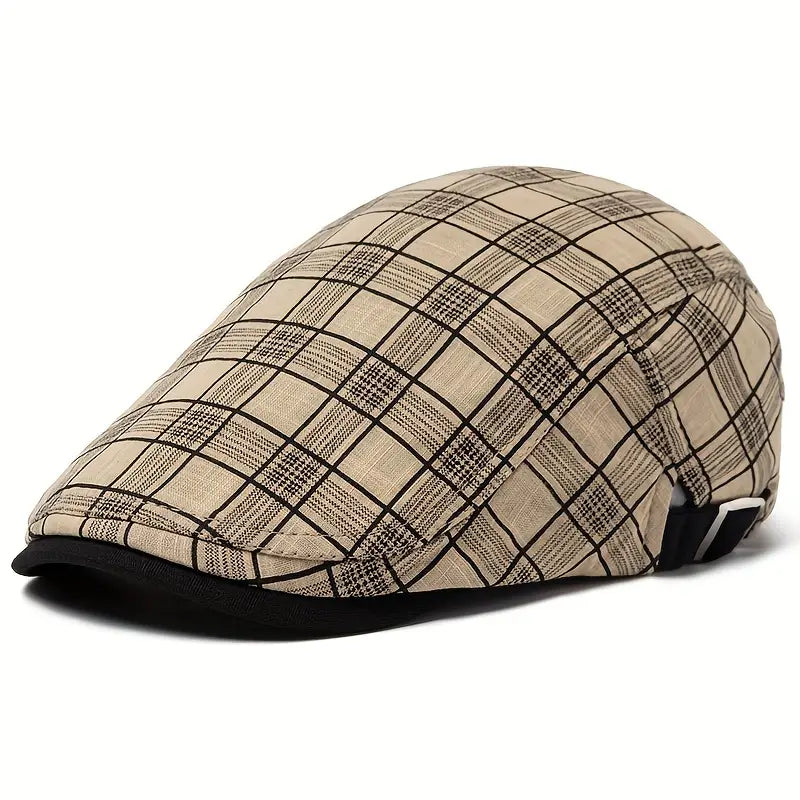 Zared - Gorra Boina Ajustable de Cuadros Vintage