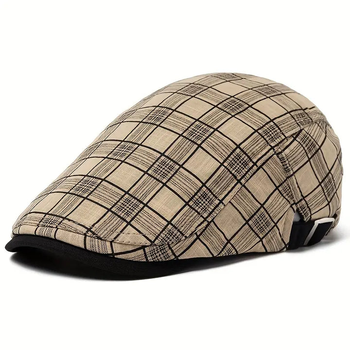 Zared - Gorra Boina Ajustable de Cuadros Vintage
