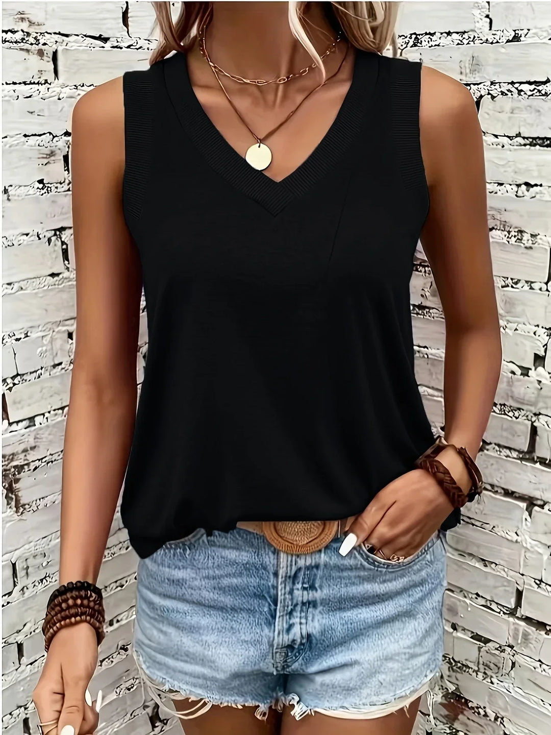 Analia - Top Transpirable Con Cuello En V Y Sin Mangas