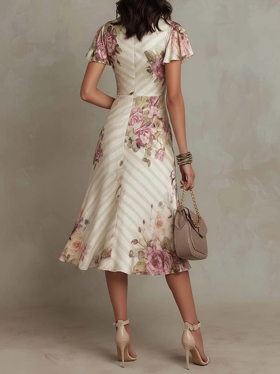 Neomi - Elegante Vestido Retro De Satén Con Estampado Floral