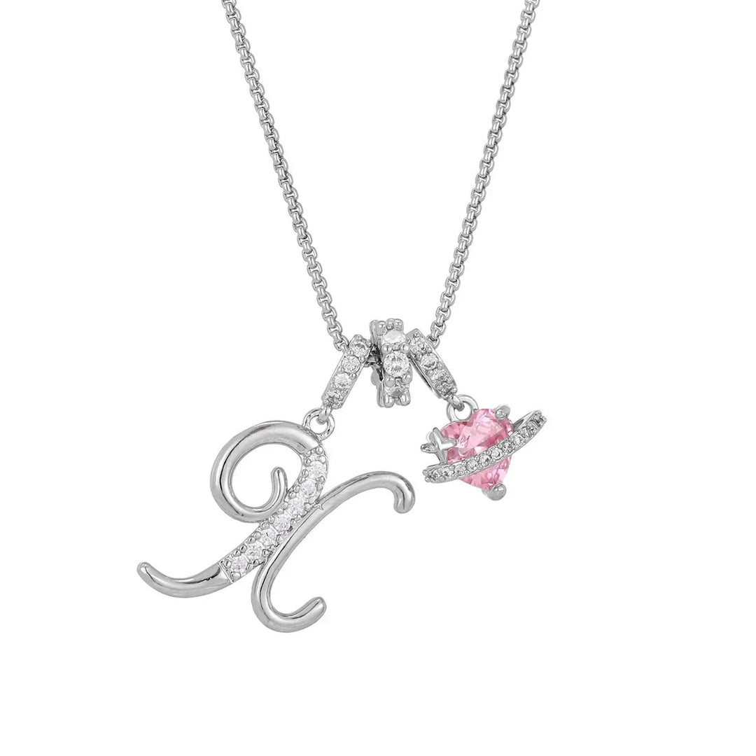 Nerute - Collar Con Inicial y Colgante de Corazón Rosa
