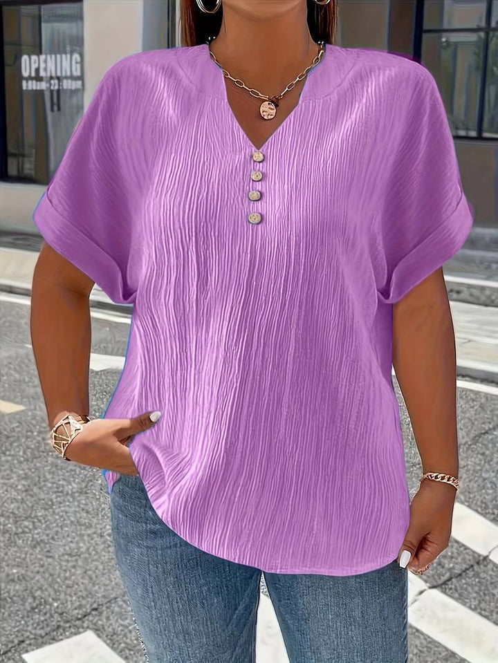 Lakmali - Top de Manga Corta Con Textura y Cuello en V