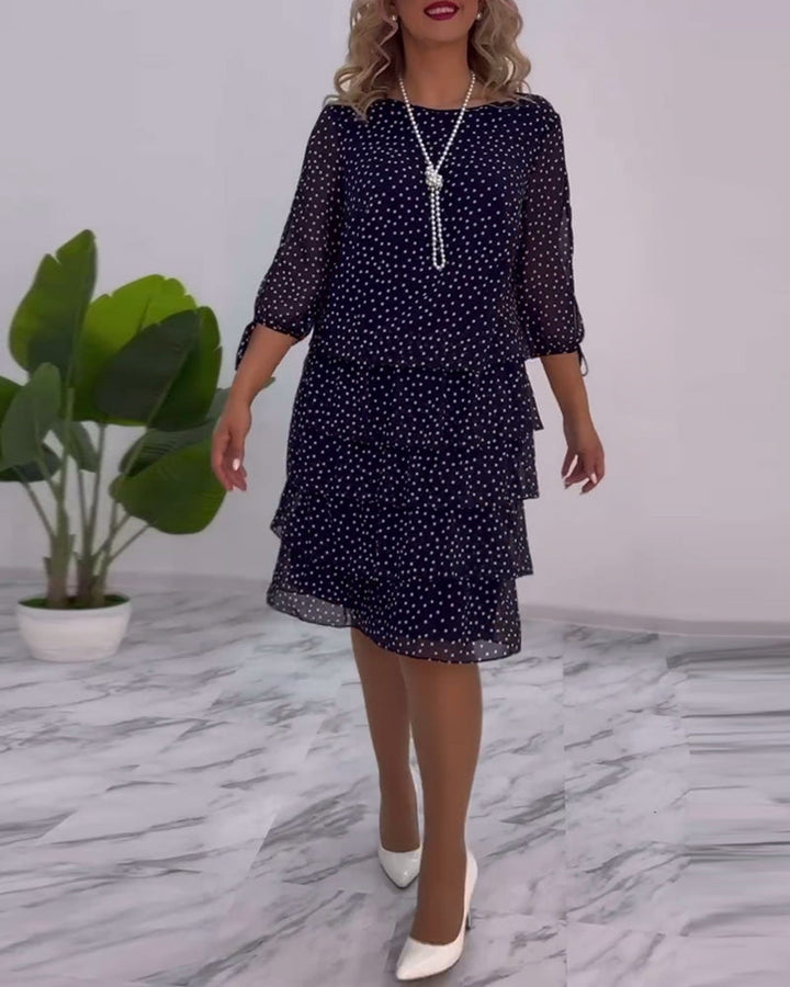 Eralyn - Vestido Escalonado Con Estampado De Lunares y Mangas Con Lazo y Abertura