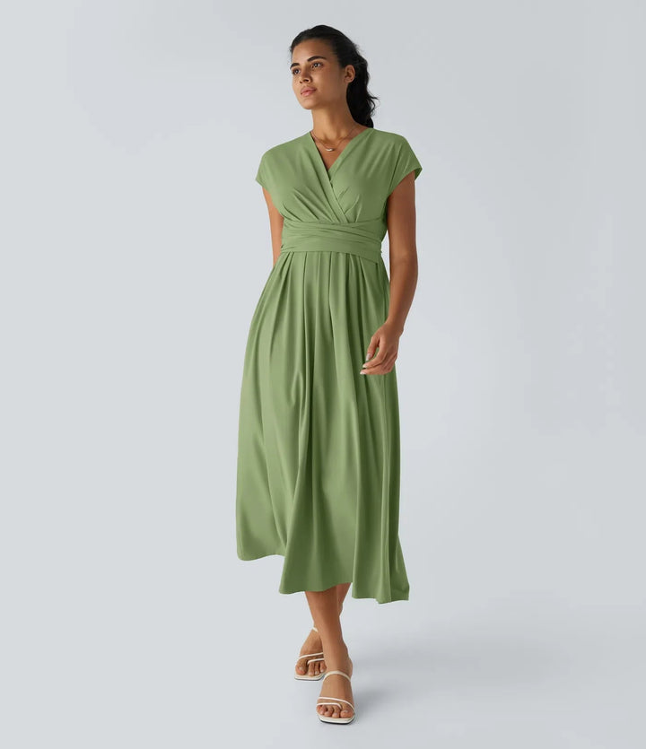 Wilhelmine - Elegante Vestido Cruzado De Cintura Alta