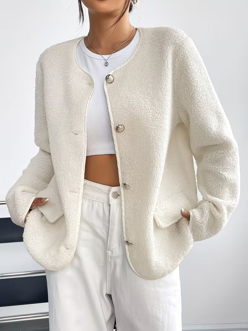 Viktorija - Elegante Chaqueta de Cuello Redondo Con Botones