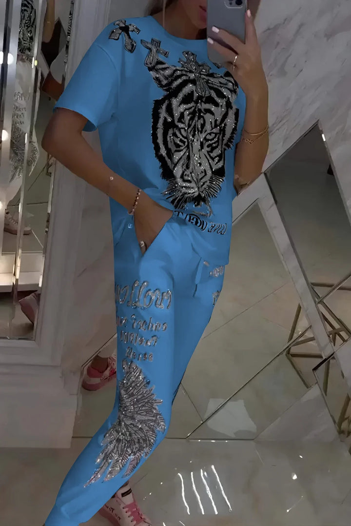Quinzella - Conjunto de Top y Pantalones Estampados a la Moda