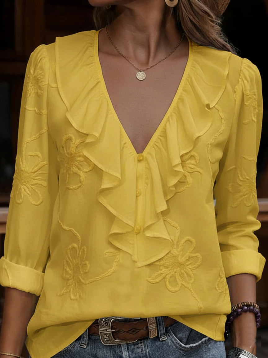 Celestine - Camisa Vintage Con Estampado Floral Y Cuello en V