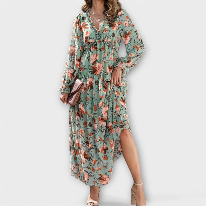 Lukrecija - Vestido largo Con Estampado Floral y Cuello en V