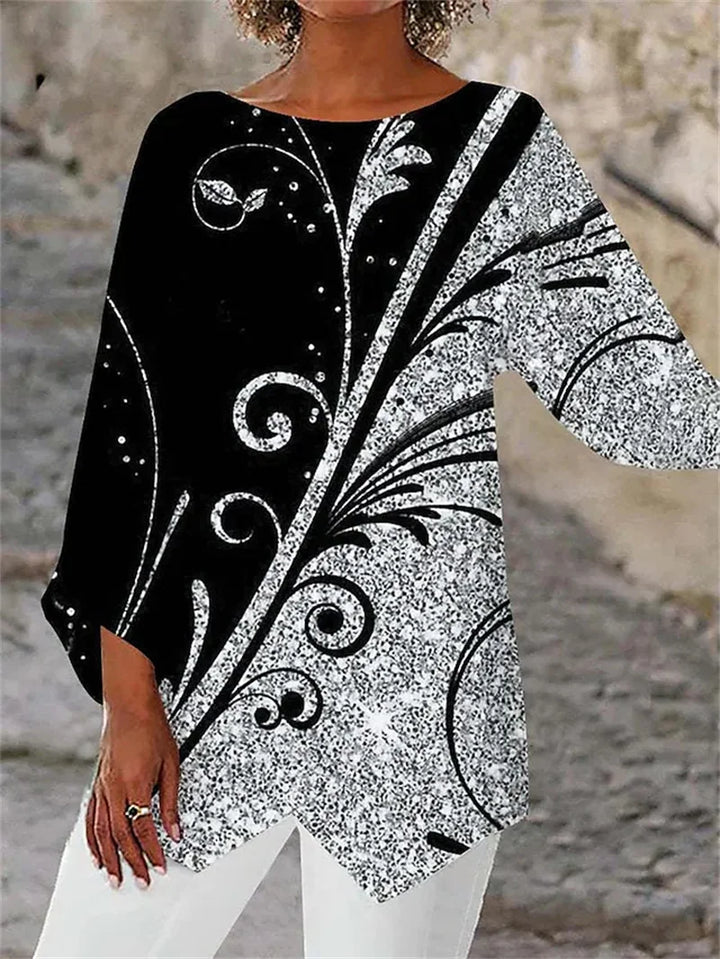 Soraya - Cuello redondo Y Manga Larga Camisa Estampada