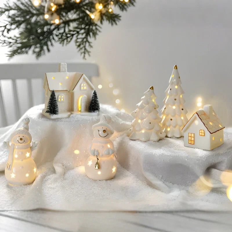 SnowLume - Conjunto Decorativo LED De Aldeas Navideñas De Cerámica