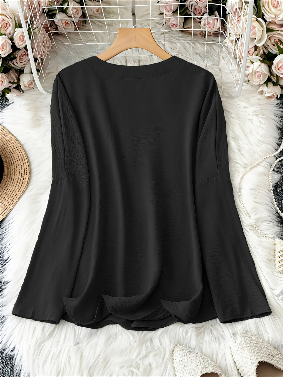 Shawna - Blusa Con Cuello En V y Manga Larga