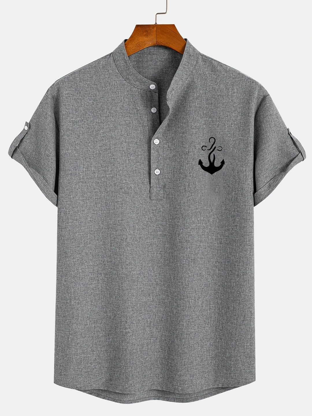 Elliott - Elegante Manga Corta Camisa Con Cuello Alto