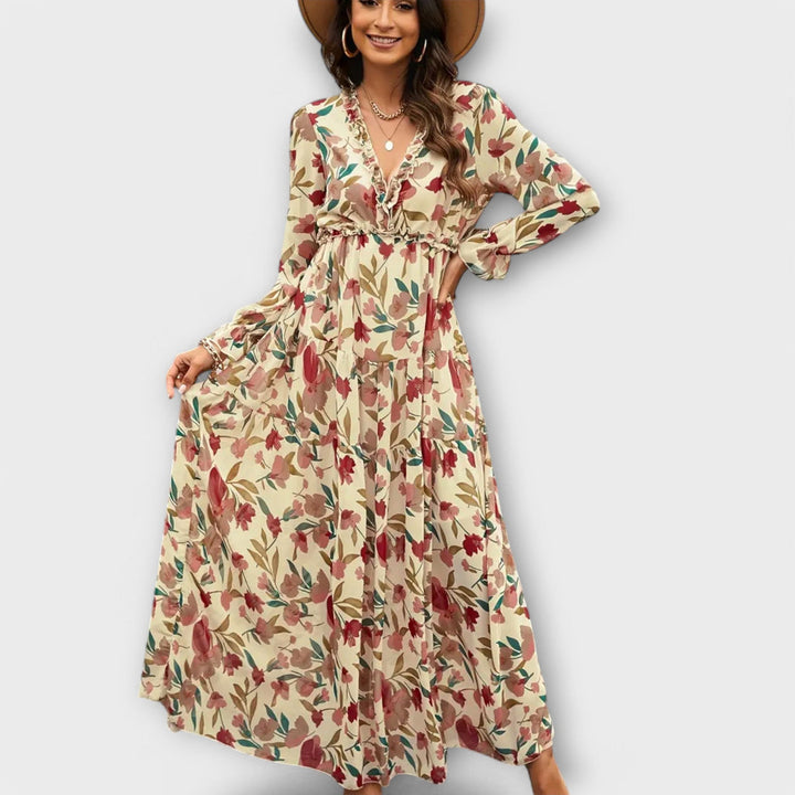 Lukrecija - Vestido largo Con Estampado Floral y Cuello en V