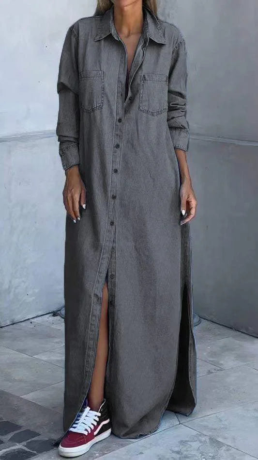 Chondona - Vestido Vaquero De Manga Larga Con Solapas