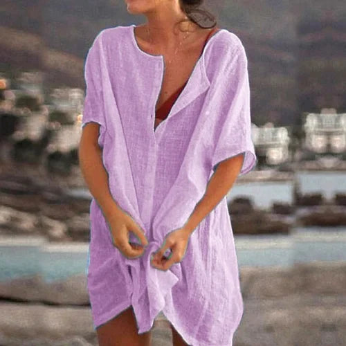 Anjini - Vestido Holgado De Playa Con Manga Corta