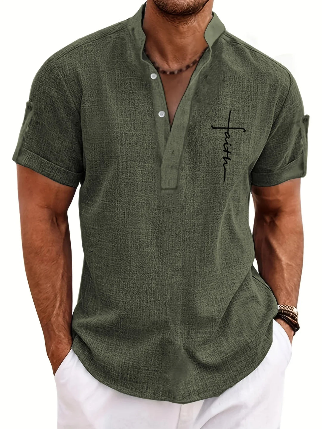 Elliott - Elegante Manga Corta Camisa Con Cuello Alto
