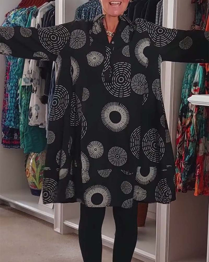 Marina - Vestido Camisero De Manga Larga Con Estampado Circular