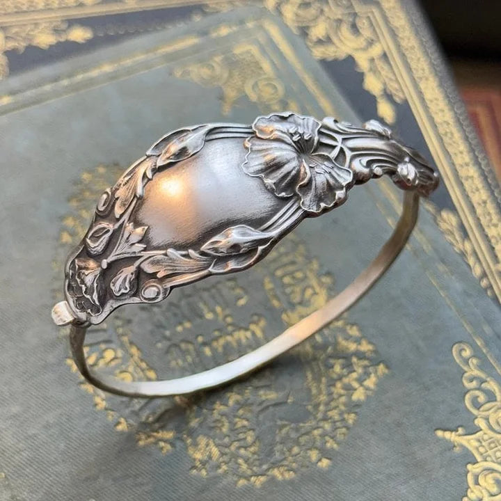 PetalCharm - Pulsera De Plata Grabada Con Motivos Florales Vintage