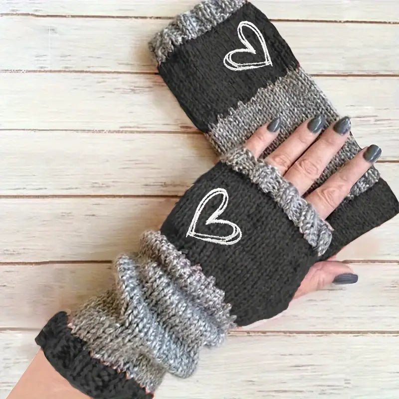 Eirlys - Guantes Sin Dedos De Punto Con Motivo De Corazón