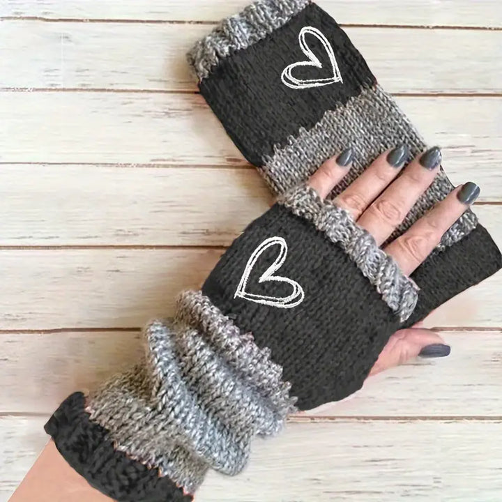 Eirlys - Guantes Sin Dedos De Punto Con Motivo De Corazón