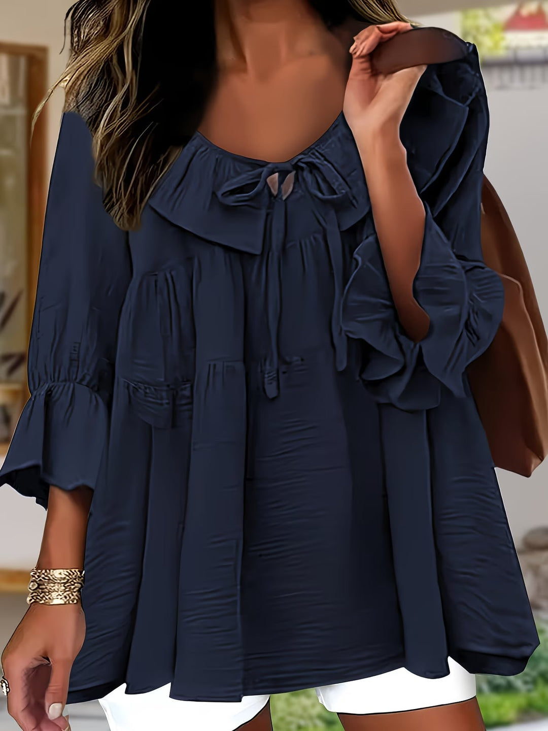 Garbine - Blusa Elegante Con Cuello De Volantes