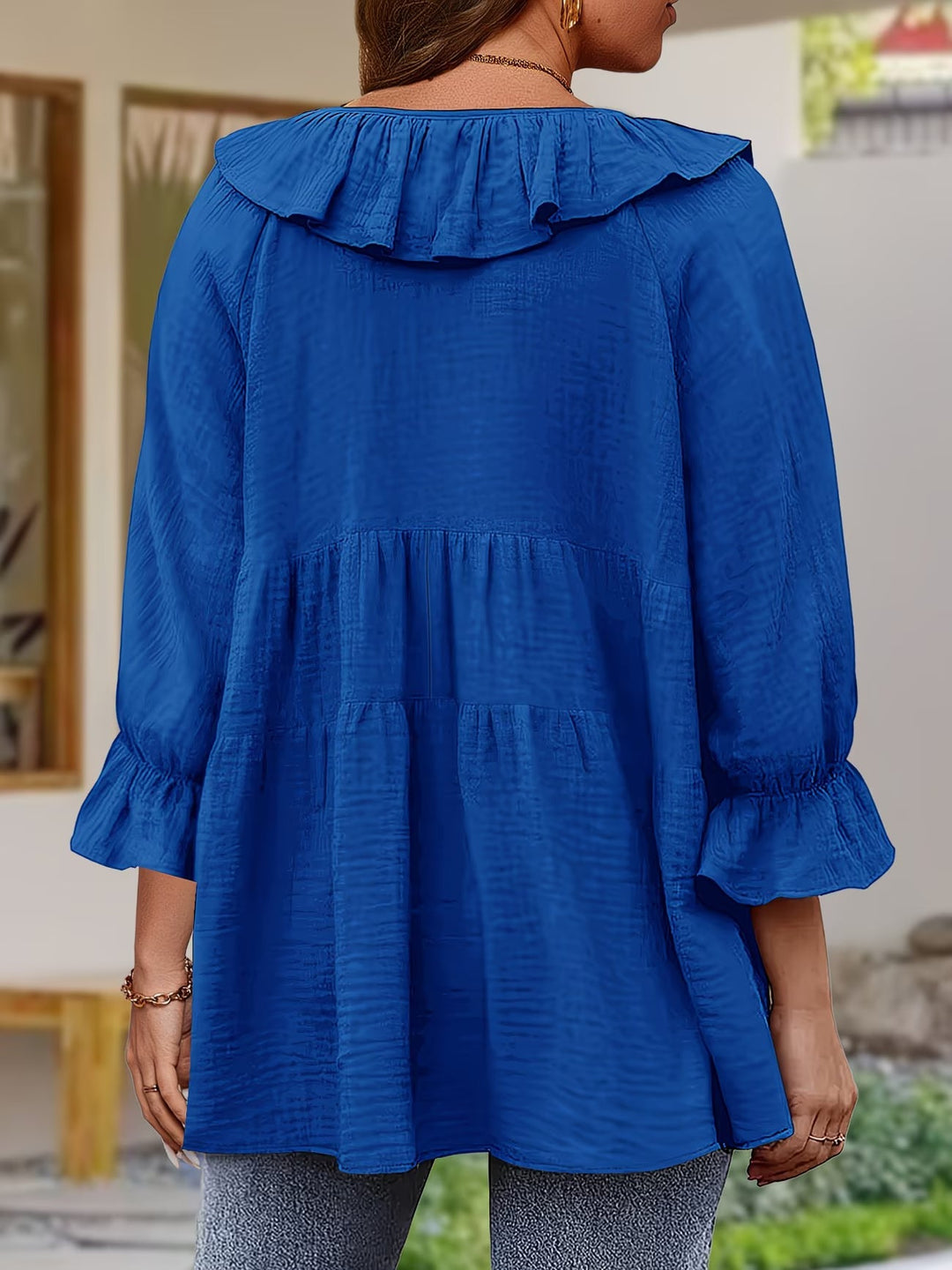 Garbine - Blusa Elegante Con Cuello De Volantes