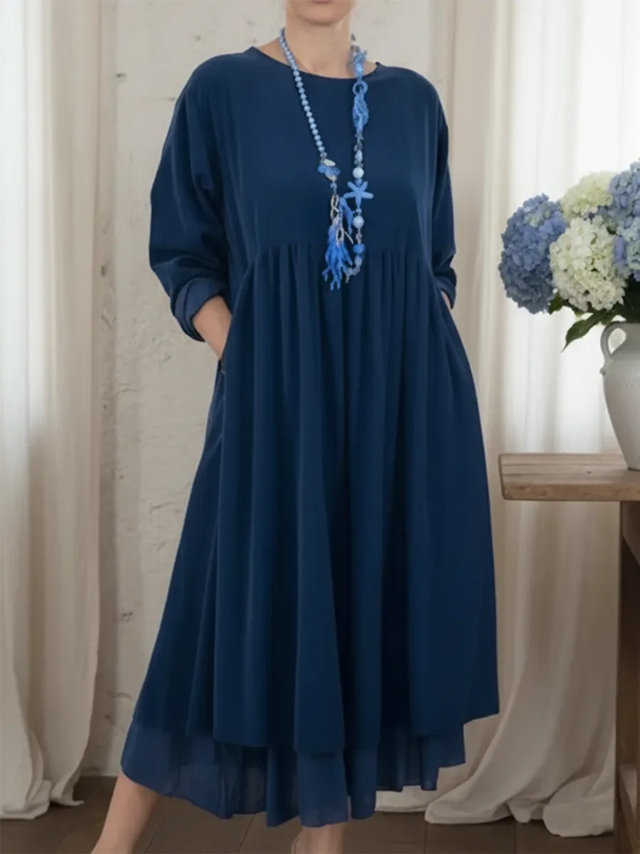 Ceinwen - Vestido Largo Holgado Con Dobladillo De Doble Capa