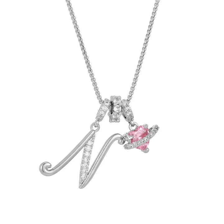 Nerute - Collar Con Inicial y Colgante de Corazón Rosa