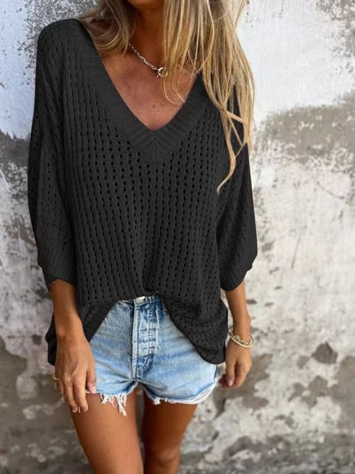 Shilana - Top De Punto Hueco Con Cuello En V