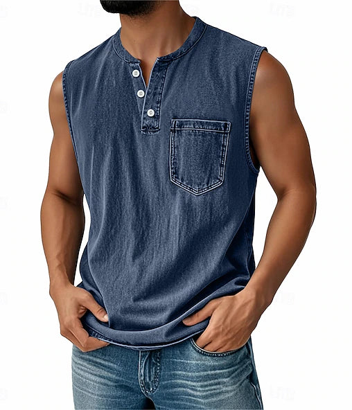 Latrell - Camiseta Sin Mangas Tipo Henley Con Bolsillo