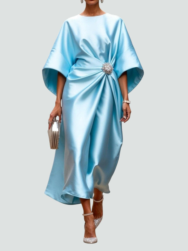 Marijona - Vestido largo Moderno Con Mangas Capeadas de Satén