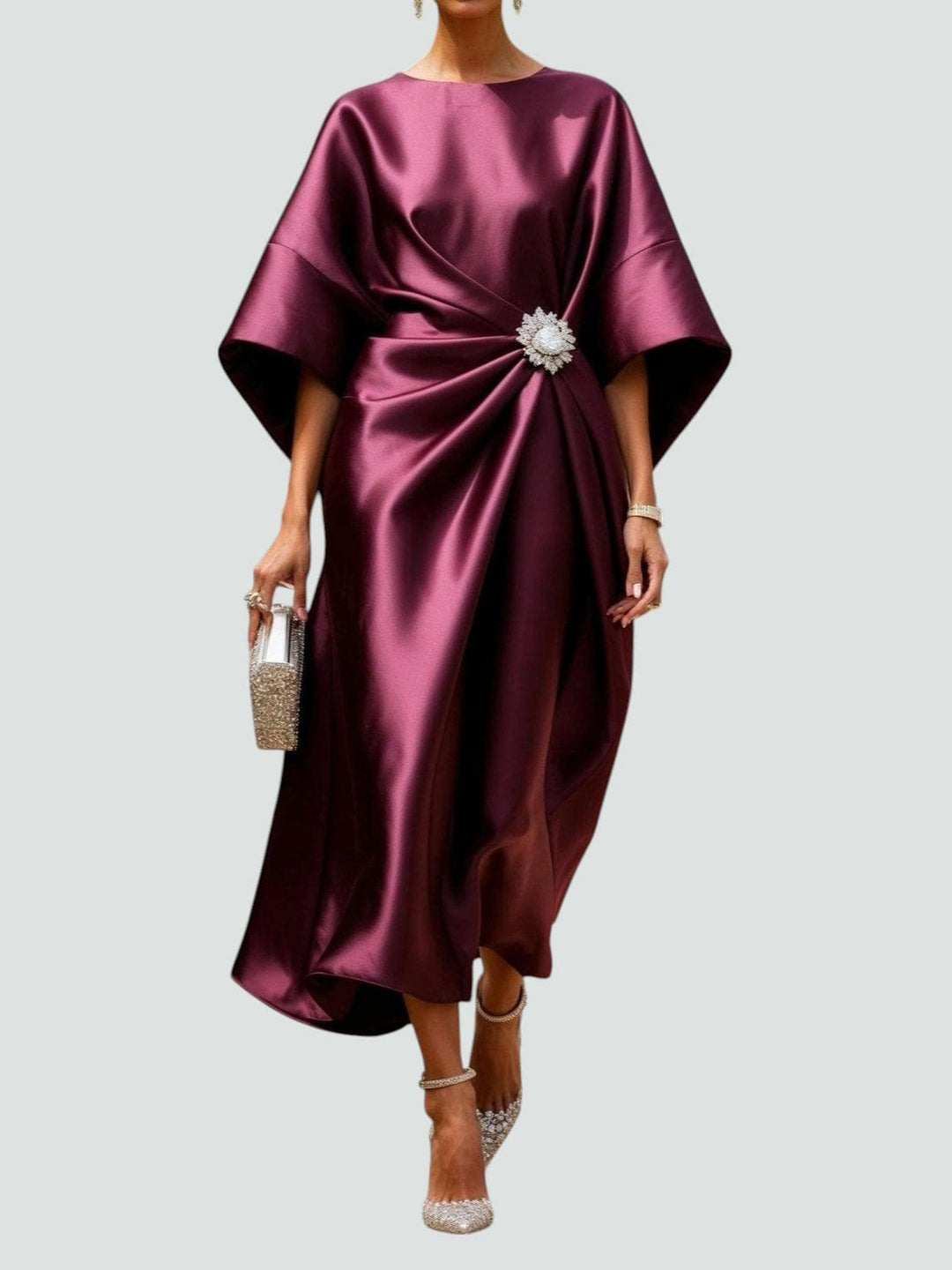 Marijona - Vestido largo Moderno Con Mangas Capeadas de Satén