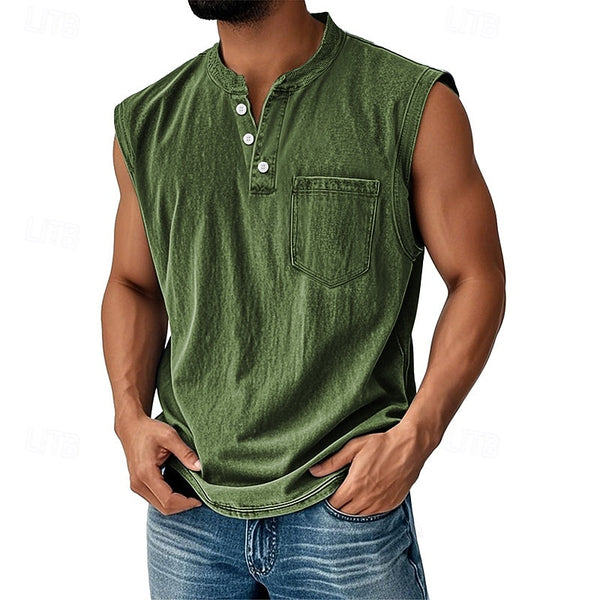 Latrell - Camiseta Sin Mangas Tipo Henley Con Bolsillo