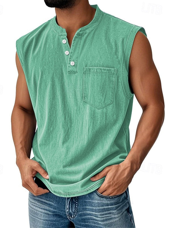 Latrell - Camiseta Sin Mangas Tipo Henley Con Bolsillo