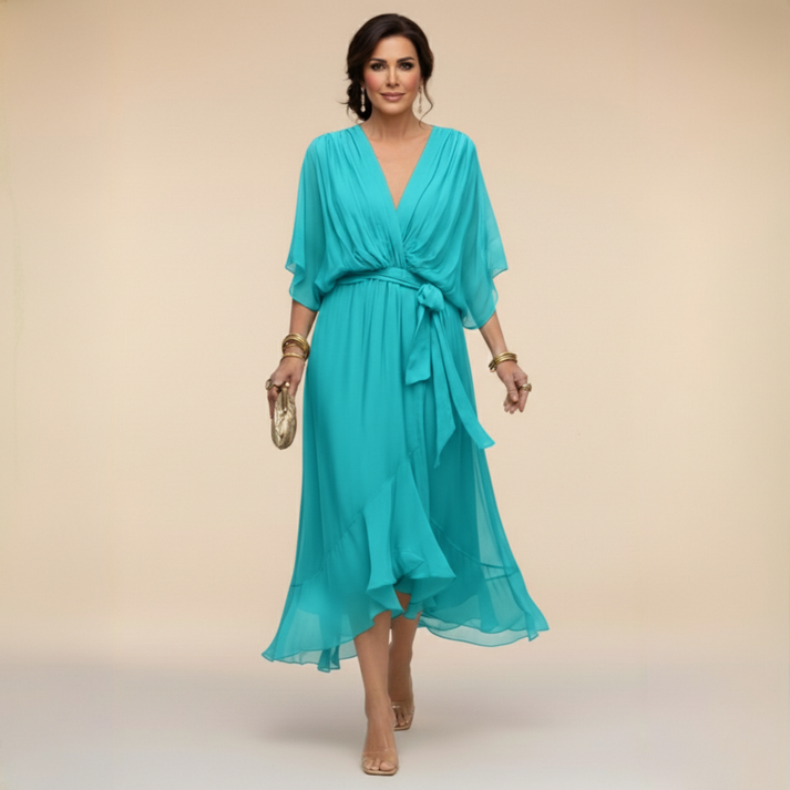 Harshani - Vestido de Gasa Con Cuello en V