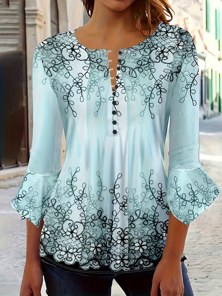 Mesley - Blusa De Manga Media Con Estampado Floral Y Ribete De Volantes