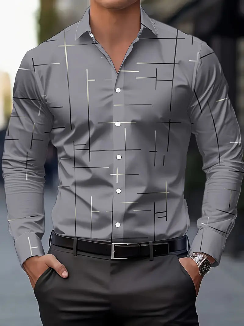 Nerio - Camisa De Manga Larga Con Estampado Geométrico