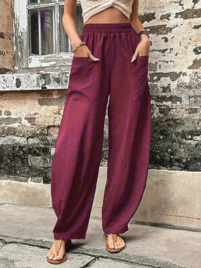 Salomee - Pantalones Sueltos Elásticos Con Bolsillos