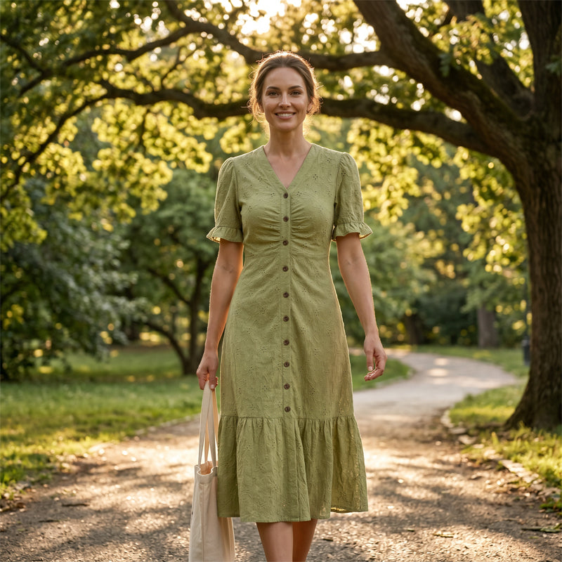 Stellah - Elegante Vestido Midi Con Mangas Abullonadas