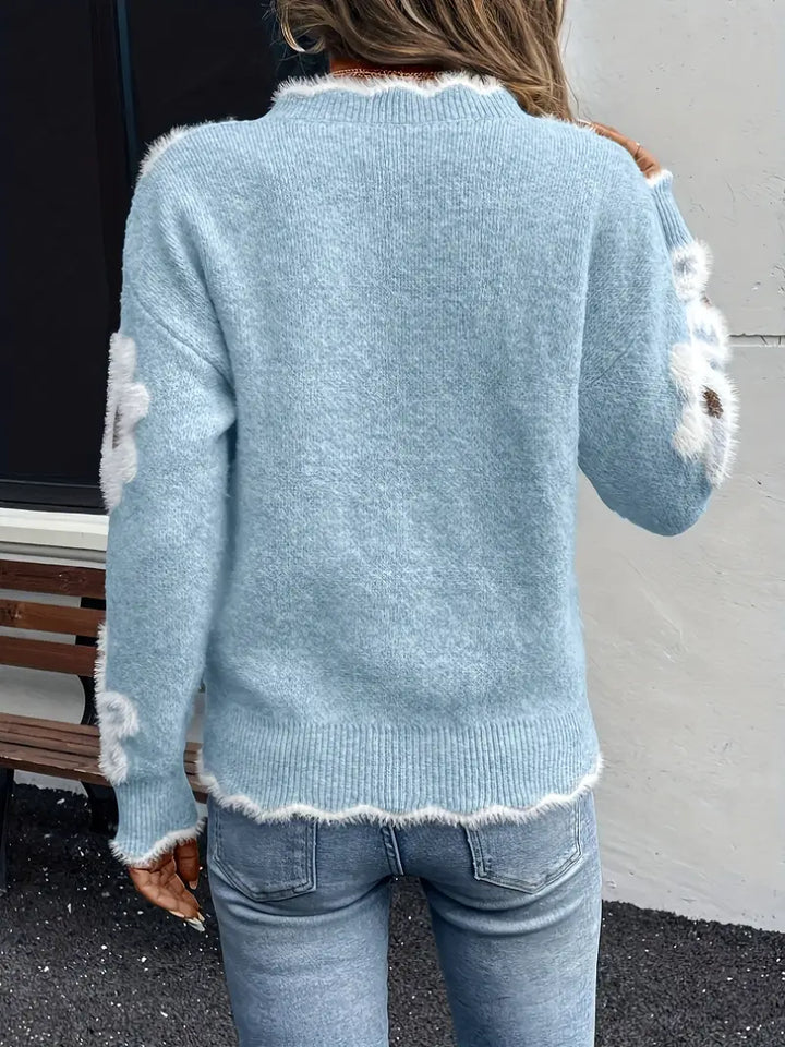 Melanira - Elegante Jersey Con Cuello En V y Estampado De Flores