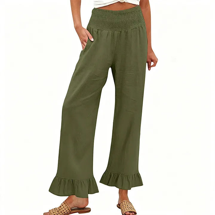 Moriom - Pantalones Holgados De Algodón Estilo Boho Con Volantes