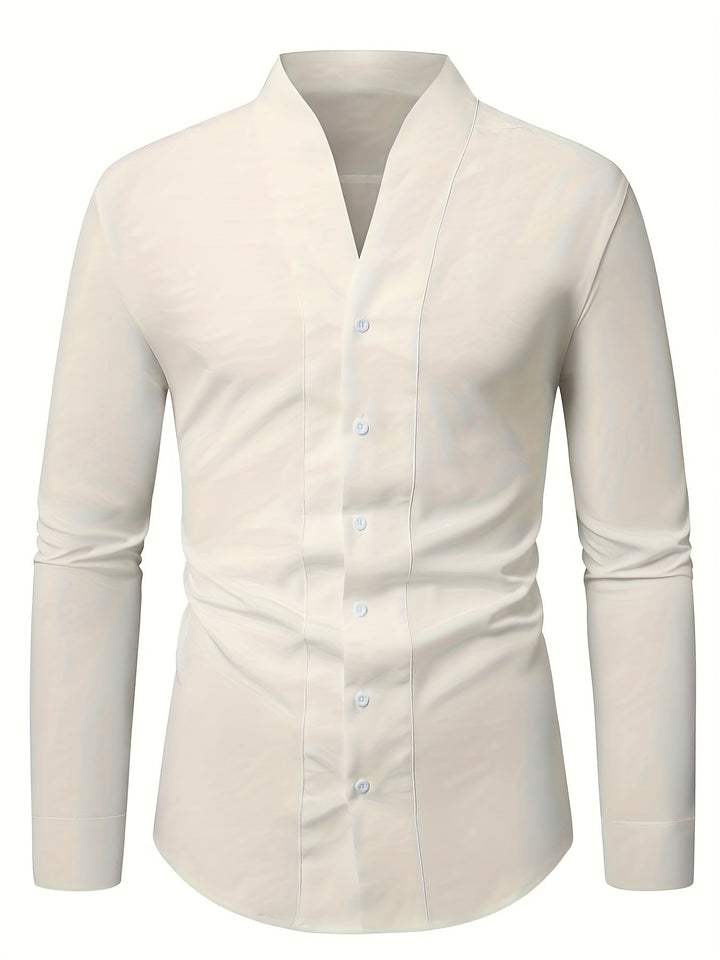 Almasbek - Camisa De Manga Larga Con Cuello en V Y Corte Ajustado