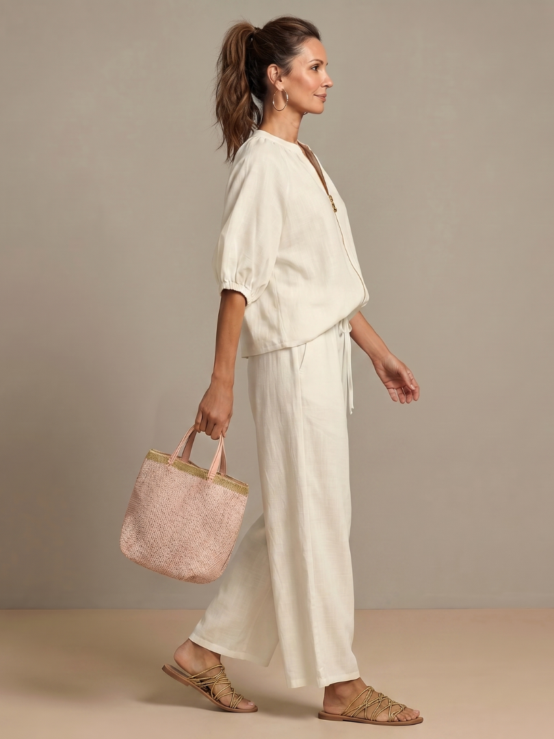 Sharina - Conjunto De Blusa Con Cremallera Y Pantalones De Pierna Ancha